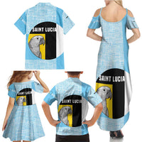 Saint Lucia Graphic Parrot Family Matching Summer Maxi Dress and Hawaiian Shirt with Tribal Pattern and Minimalist Blue Black Design - Wonder Print Shop