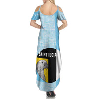 Saint Lucia Graphic Parrot Family Matching Summer Maxi Dress and Hawaiian Shirt with Tribal Pattern and Minimalist Blue Black Design - Wonder Print Shop