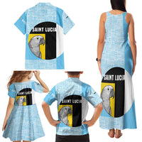 Saint Lucia Graphic Parrot Family Matching Tank Maxi Dress and Hawaiian Shirt with Tribal Pattern and Minimalist Blue Black Design - Wonder Print Shop