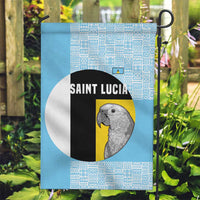 Saint Lucia Graphic Parrot Garden Flag with Tribal Pattern and Minimalist Blue Black Design - Wonder Print Shop