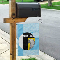 Saint Lucia Graphic Parrot Garden Flag with Tribal Pattern and Minimalist Blue Black Design - Wonder Print Shop