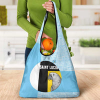 Saint Lucia Graphic Parrot Grocery Bag with Tribal Pattern and Minimalist Blue Black Design - Wonder Print Shop