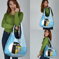 Saint Lucia Graphic Parrot Grocery Bag with Tribal Pattern and Minimalist Blue Black Design - Wonder Print Shop