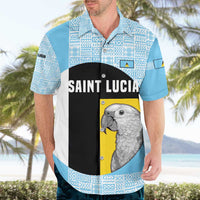 Saint Lucia Graphic Parrot Hawaiian Shirt with Tribal Pattern and Minimalist Blue Black Design - Wonder Print Shop