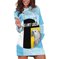 Saint Lucia Graphic Parrot Hoodie Dress with Tribal Pattern and Minimalist Blue Black Design - Wonder Print Shop