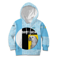 Saint Lucia Graphic Parrot Kid Hoodie with Tribal Pattern and Minimalist Blue Black Design - Wonder Print Shop