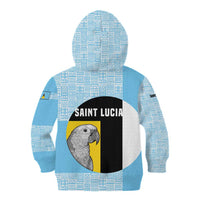 Saint Lucia Graphic Parrot Kid Hoodie with Tribal Pattern and Minimalist Blue Black Design - Wonder Print Shop