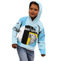Saint Lucia Graphic Parrot Kid Hoodie with Tribal Pattern and Minimalist Blue Black Design - Wonder Print Shop