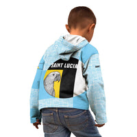 Saint Lucia Graphic Parrot Kid Hoodie with Tribal Pattern and Minimalist Blue Black Design - Wonder Print Shop