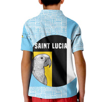 Saint Lucia Graphic Parrot Kid Polo Shirt with Tribal Pattern and Minimalist Blue Black Design - Wonder Print Shop