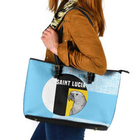 Saint Lucia Graphic Parrot Leather Tote Bag with Tribal Pattern and Minimalist Blue Black Design - Wonder Print Shop