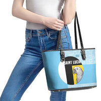 Saint Lucia Graphic Parrot Leather Tote Bag with Tribal Pattern and Minimalist Blue Black Design - Wonder Print Shop