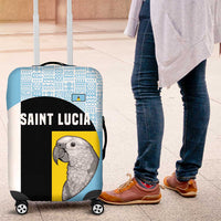 Saint Lucia Graphic Parrot Luggage Cover with Tribal Pattern and Minimalist Blue Black Design - Wonder Print Shop