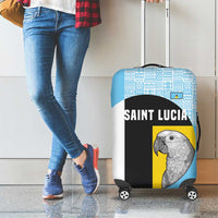 Saint Lucia Graphic Parrot Luggage Cover with Tribal Pattern and Minimalist Blue Black Design - Wonder Print Shop
