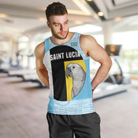 Saint Lucia Graphic Parrot Men Tank Top with Tribal Pattern and Minimalist Blue Black Design - Wonder Print Shop