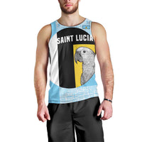 Saint Lucia Graphic Parrot Men Tank Top with Tribal Pattern and Minimalist Blue Black Design - Wonder Print Shop