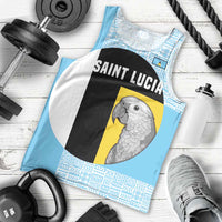 Saint Lucia Graphic Parrot Men Tank Top with Tribal Pattern and Minimalist Blue Black Design - Wonder Print Shop