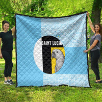Saint Lucia Graphic Parrot Quilt with Tribal Pattern and Minimalist Blue Black Design - Wonder Print Shop