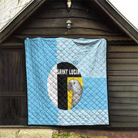 Saint Lucia Graphic Parrot Quilt with Tribal Pattern and Minimalist Blue Black Design - Wonder Print Shop