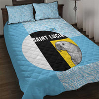 Saint Lucia Graphic Parrot Quilt Bed Set with Tribal Pattern and Minimalist Blue Black Design - Wonder Print Shop