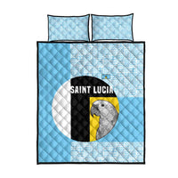 Saint Lucia Graphic Parrot Quilt Bed Set with Tribal Pattern and Minimalist Blue Black Design - Wonder Print Shop