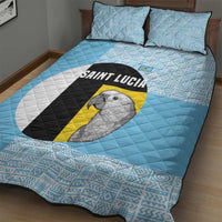 Saint Lucia Graphic Parrot Quilt Bed Set with Tribal Pattern and Minimalist Blue Black Design - Wonder Print Shop