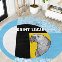 Saint Lucia Graphic Parrot Round Carpet with Tribal Pattern and Minimalist Blue Black Design - Wonder Print Shop