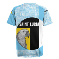 Saint Lucia Graphic Parrot Rugby Jersey with Tribal Pattern and Minimalist Blue Black Design - Wonder Print Shop