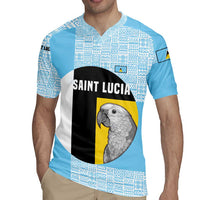 Saint Lucia Graphic Parrot Rugby Jersey with Tribal Pattern and Minimalist Blue Black Design - Wonder Print Shop