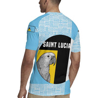 Saint Lucia Graphic Parrot Rugby Jersey with Tribal Pattern and Minimalist Blue Black Design - Wonder Print Shop