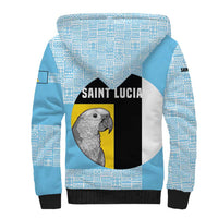 Saint Lucia Graphic Parrot Sherpa Hoodie with Tribal Pattern and Minimalist Blue Black Design - Wonder Print Shop