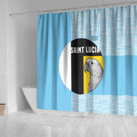 Saint Lucia Graphic Parrot Shower Curtain with Tribal Pattern and Minimalist Blue Black Design - Wonder Print Shop