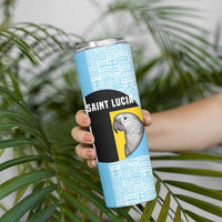 Saint Lucia Graphic Parrot Skinny Tumbler with Tribal Pattern and Minimalist Blue Black Design - Wonder Print Shop