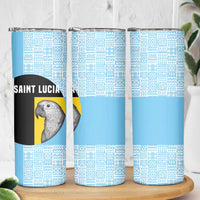 Saint Lucia Graphic Parrot Skinny Tumbler with Tribal Pattern and Minimalist Blue Black Design - Wonder Print Shop