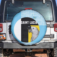 Saint Lucia Graphic Parrot Spare Tire Cover with Tribal Pattern and Minimalist Blue Black Design - Wonder Print Shop