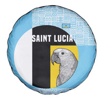 Saint Lucia Graphic Parrot Spare Tire Cover with Tribal Pattern and Minimalist Blue Black Design - Wonder Print Shop