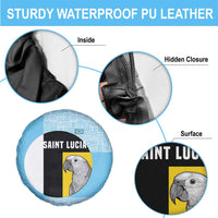 Saint Lucia Graphic Parrot Spare Tire Cover with Tribal Pattern and Minimalist Blue Black Design - Wonder Print Shop