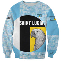 Saint Lucia Graphic Parrot Sweatshirt with Tribal Pattern and Minimalist Blue Black Design - Wonder Print Shop
