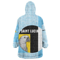 Saint Lucia Graphic Parrot Wearable Blanket Hoodie with Tribal Pattern and Minimalist Blue Black Design - Wonder Print Shop