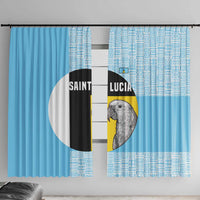Saint Lucia Graphic Parrot Window Curtain with Tribal Pattern and Minimalist Blue Black Design - Wonder Print Shop