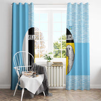 Saint Lucia Graphic Parrot Window Curtain with Tribal Pattern and Minimalist Blue Black Design - Wonder Print Shop