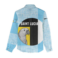 Saint Lucia Graphic Parrot Women Casual Shirt with Tribal Pattern and Minimalist Blue Black Design - Wonder Print Shop