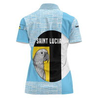 Saint Lucia Graphic Parrot Women Polo Shirt with Tribal Pattern and Minimalist Blue Black Design - Wonder Print Shop