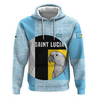 Saint Lucia Graphic Parrot Zip Hoodie with Tribal Pattern and Minimalist Blue Black Design - Wonder Print Shop