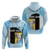 Saint Lucia Graphic Parrot Zip Hoodie with Tribal Pattern and Minimalist Blue Black Design - Wonder Print Shop