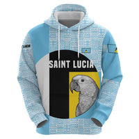 Saint Lucia Graphic Parrot Zip Hoodie with Tribal Pattern and Minimalist Blue Black Design - Wonder Print Shop