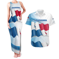 Panama Waving Flag Design Couples Matching Tank Maxi Dress and Hawaiian Shirt with Red Blue Stars and National Color Pattern - Wonder Print Shop