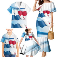 Panama Waving Flag Design Family Matching Mermaid Dress and Hawaiian Shirt with Red Blue Stars and National Color Pattern - Wonder Print Shop