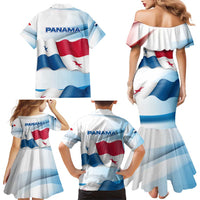 Panama Waving Flag Design Family Matching Mermaid Dress and Hawaiian Shirt with Red Blue Stars and National Color Pattern - Wonder Print Shop