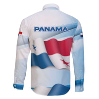 Panama Waving Flag Design Family Matching Off The Shoulder Long Sleeve Dress and Hawaiian Shirt with Red Blue Stars and National Color Pattern - Wonder Print Shop